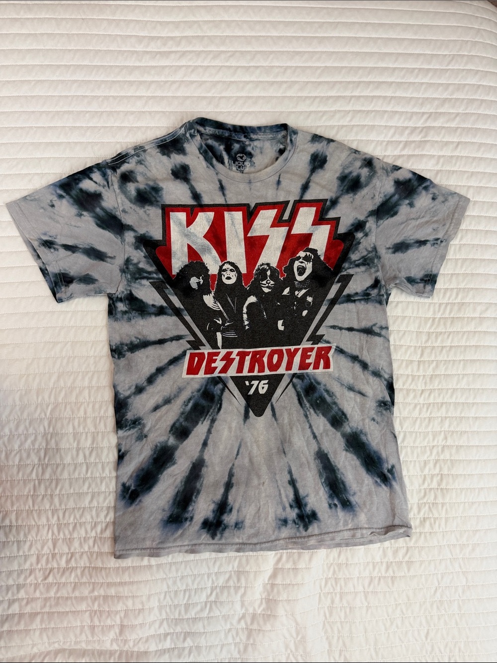 Liquid Blue KISS Destroyer '76 Tie-Dye Tee - blue, gray & Black with Red Accents
